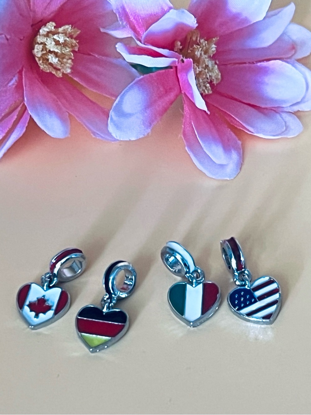 Silver tone & enamel Heart  flag Charm, choose one